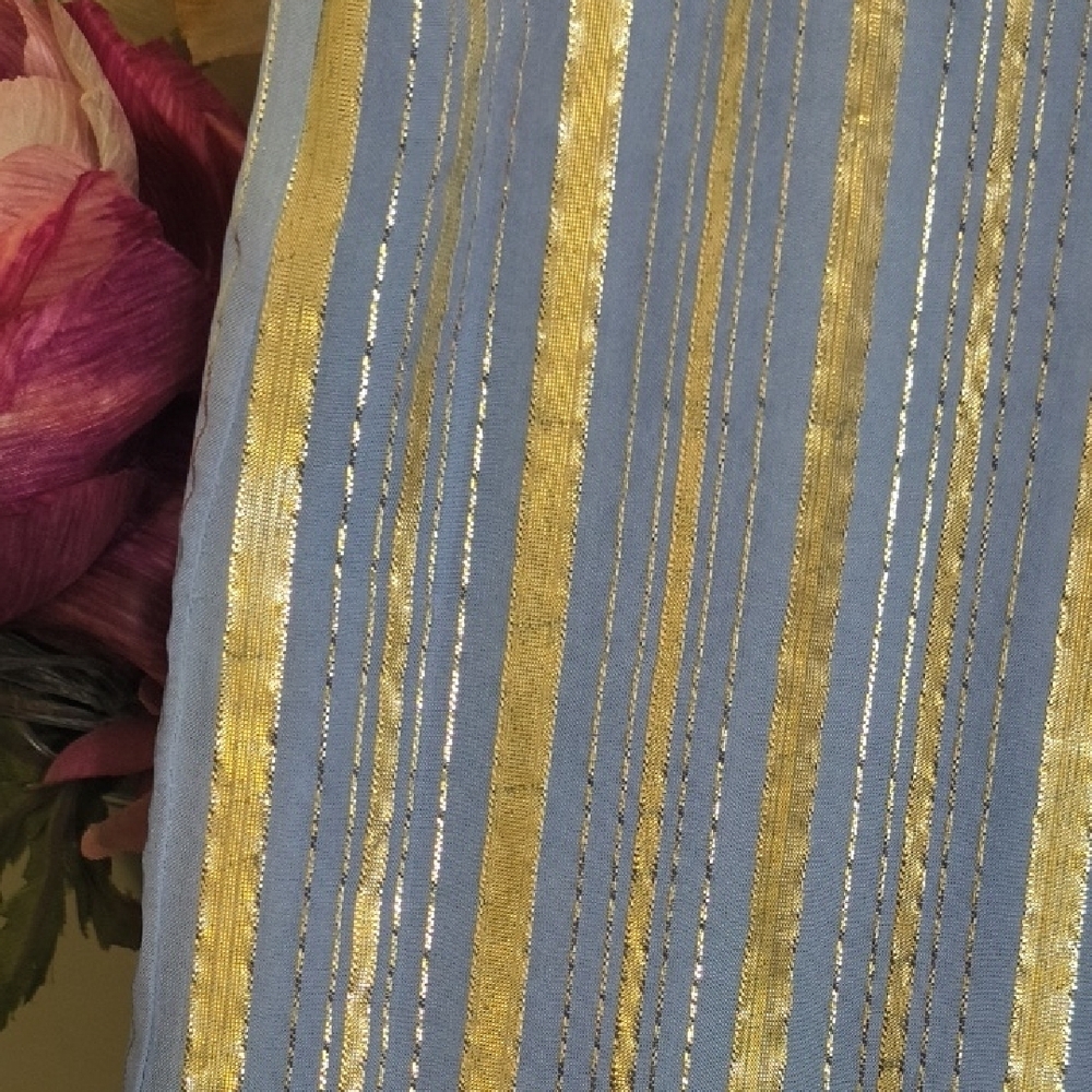 Elegant Blue and Gold Striped Women's Wide Leg Pants - Picture 3 of 9